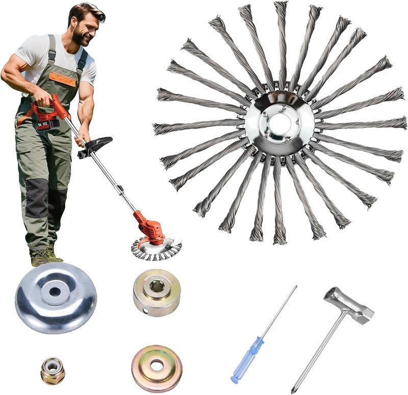 Rinhtma Steel Wire Grass Trimmer Head, Indestructible Weed Eater Head, for High-Power Lithium-Ion and Gasoline Weed Cutters, with Adapter, Wire Weed Trimmer Head for Moss Grass Rust Removal(High Power 8In A) - Image 1